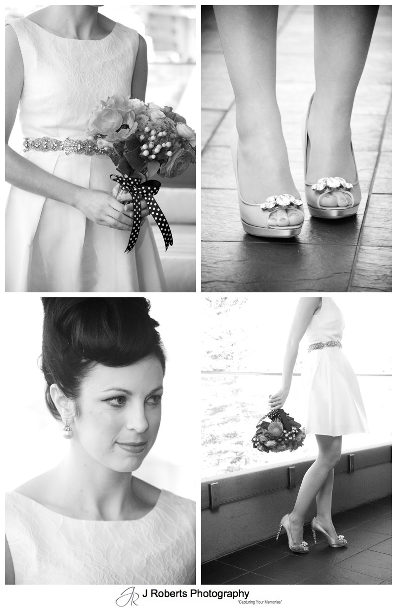 B&W details of a 1950 style bride - sydney wedding photography